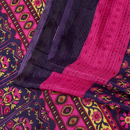 Sanskriti Vintage Sarees Purple & Pink Floral Printed 5+YD Moss Crepe Soft Sari