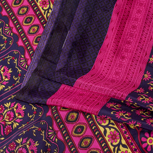 Sanskriti Vintage Sarees Purple & Pink Floral Printed 5+YD Moss Crepe Soft Sari
