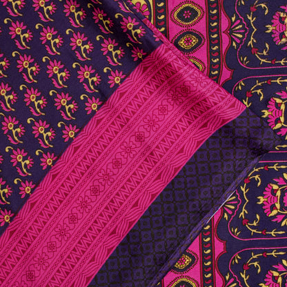 Sanskriti Vintage Sarees Purple & Pink Floral Printed 5+YD Moss Crepe Soft Sari