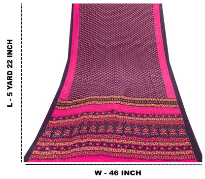 Sanskriti Vintage Sarees Purple & Pink Floral Printed 5+YD Moss Crepe Soft Sari