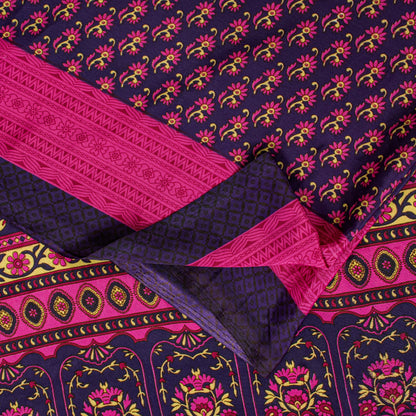 Sanskriti Vintage Sarees Purple & Pink Floral Printed 5+YD Moss Crepe Soft Sari