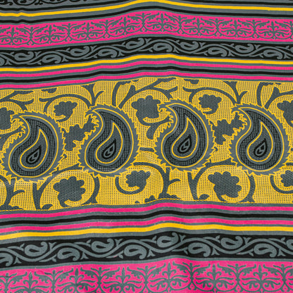 Sanskriti Vintage Sarees Craft Supplie Yellow Paisley Print 5+YD Moss Crepe Sari