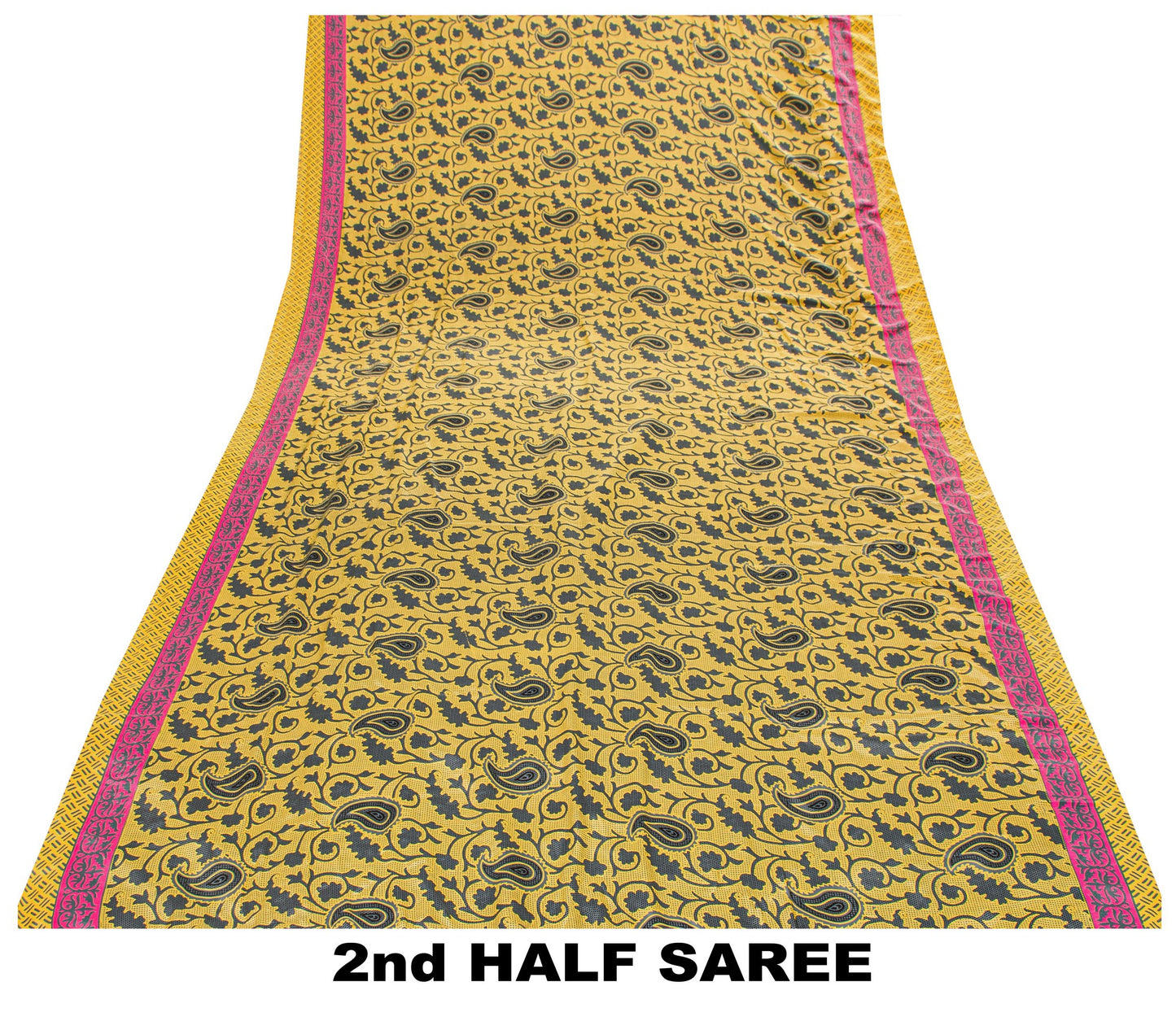 Sanskriti Vintage Sarees Craft Supplie Yellow Paisley Print 5+YD Moss Crepe Sari