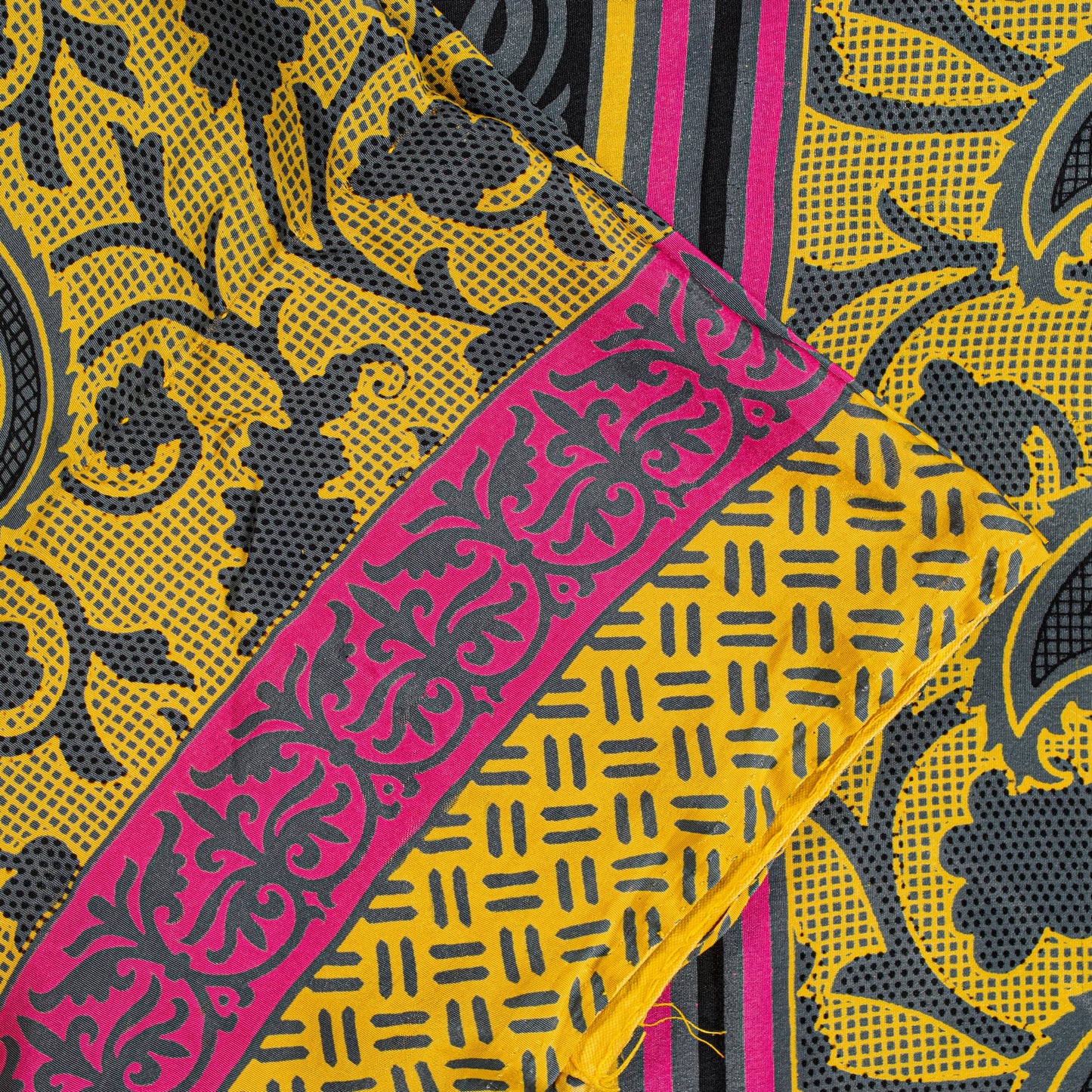 Sanskriti Vintage Sarees Craft Supplie Yellow Paisley Print 5+YD Moss Crepe Sari