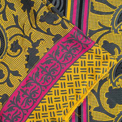 Sanskriti Vintage Sarees Craft Supplie Yellow Paisley Print 5+YD Moss Crepe Sari