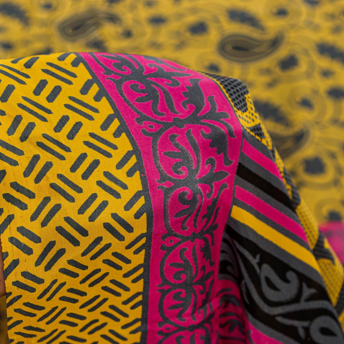 Sanskriti Vintage Sarees Craft Supplie Yellow Paisley Print 5+YD Moss Crepe Sari