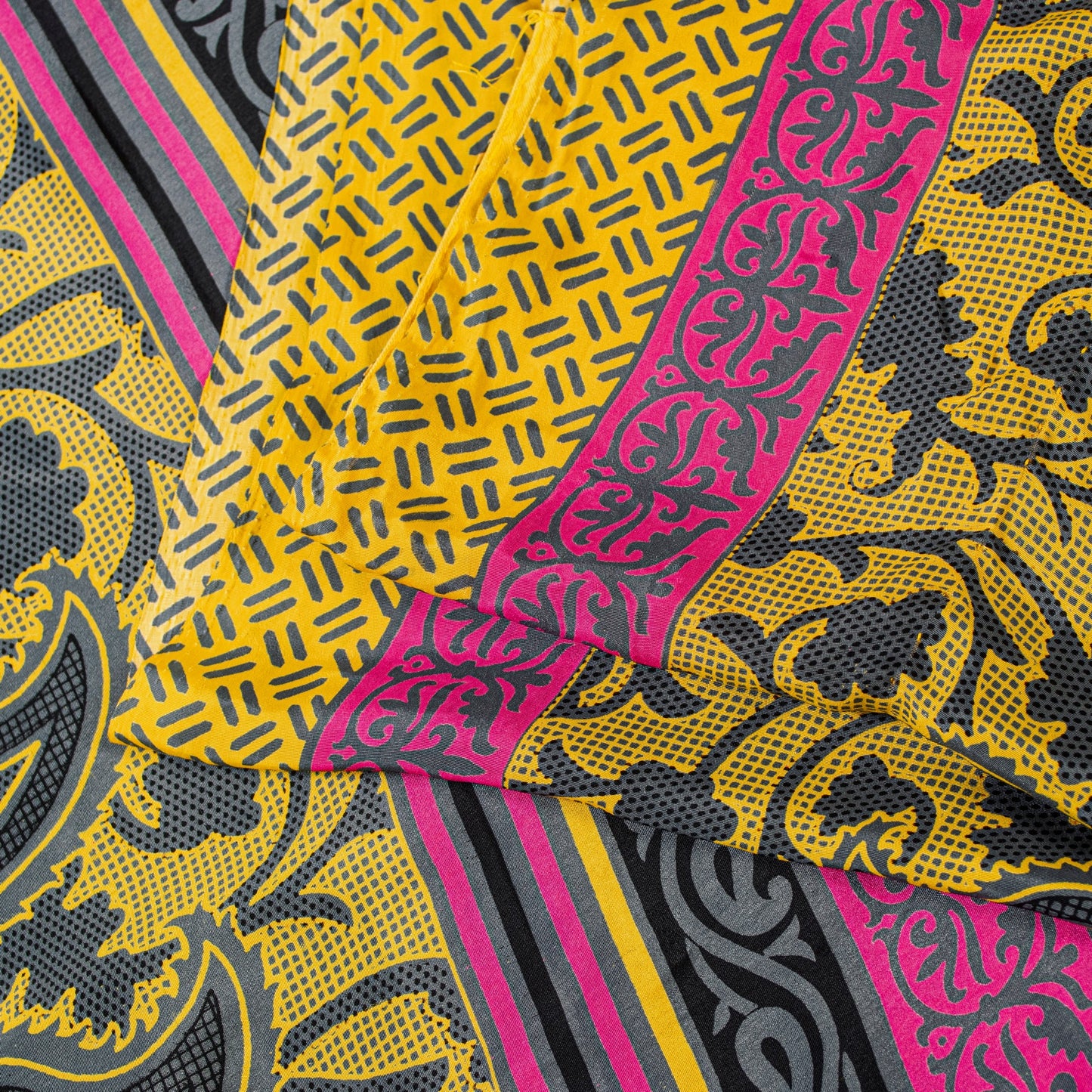 Sanskriti Vintage Sarees Craft Supplie Yellow Paisley Print 5+YD Moss Crepe Sari