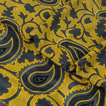 Sanskriti Vintage Sarees Craft Supplie Yellow Paisley Print 5+YD Moss Crepe Sari