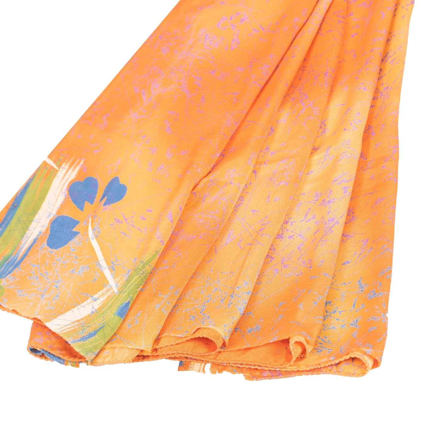 Sanskriti Vintage Yellow & Saffron Moss Crepe Sarees Abstract Print 5.5+YD Sari