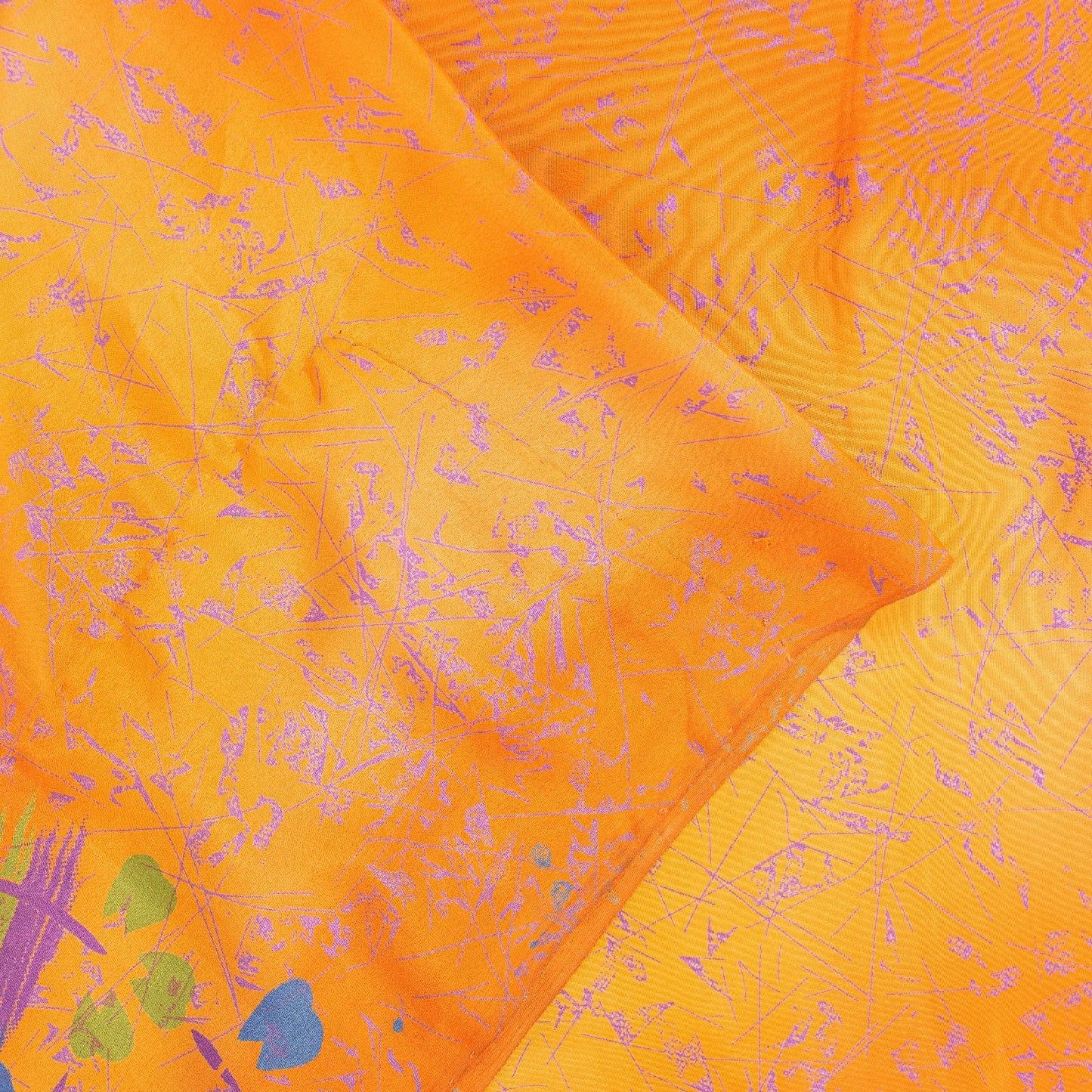 Sanskriti Vintage Yellow & Saffron Moss Crepe Sarees Abstract Print 5.5+YD Sari