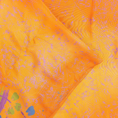 Sanskriti Vintage Yellow & Saffron Moss Crepe Sarees Abstract Print 5.5+YD Sari