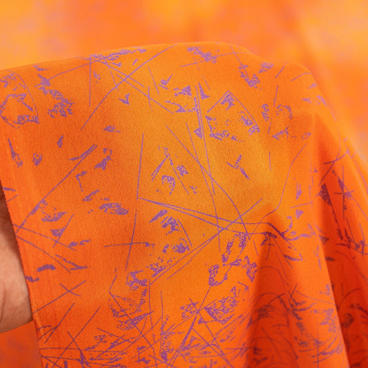 Sanskriti Vintage Yellow & Saffron Moss Crepe Sarees Abstract Print 5.5+YD Sari
