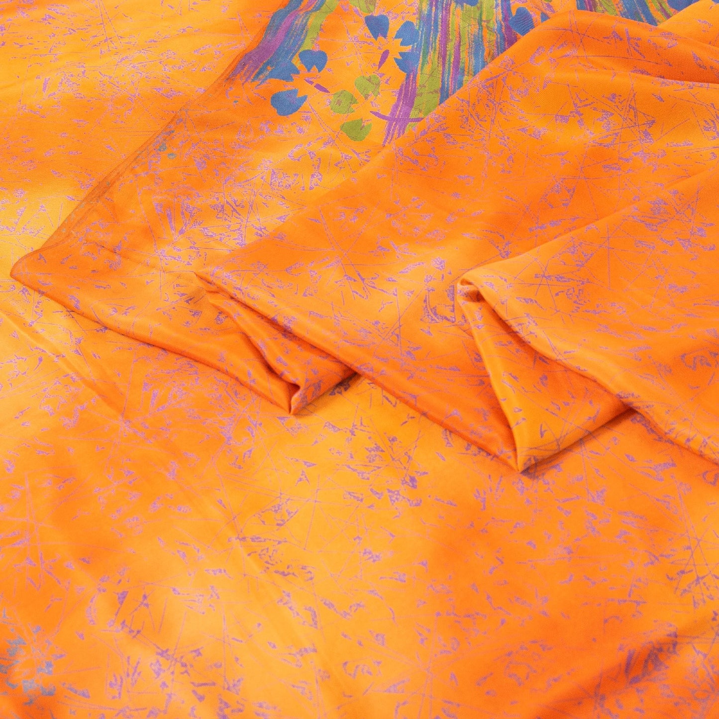 Sanskriti Vintage Yellow & Saffron Moss Crepe Sarees Abstract Print 5.5+YD Sari