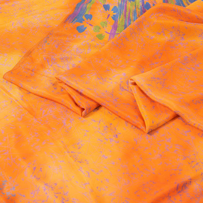 Sanskriti Vintage Yellow & Saffron Moss Crepe Sarees Abstract Print 5.5+YD Sari