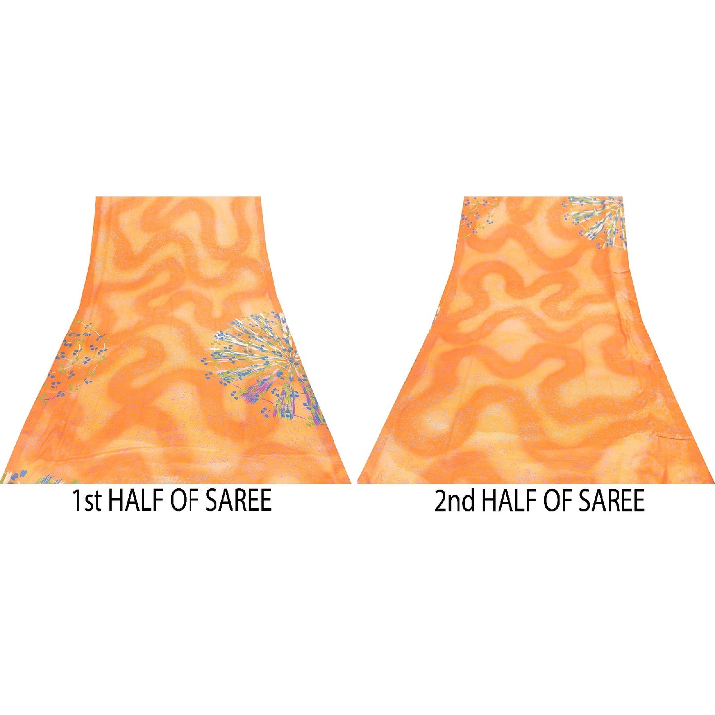 Sanskriti Vintage Yellow & Saffron Moss Crepe Sarees Abstract Print 5.5+YD Sari