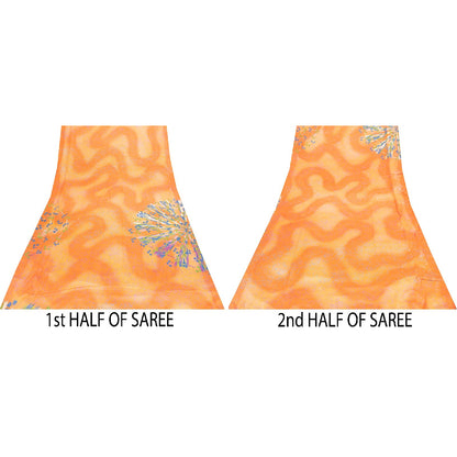Sanskriti Vintage Yellow & Saffron Moss Crepe Sarees Abstract Print 5.5+YD Sari