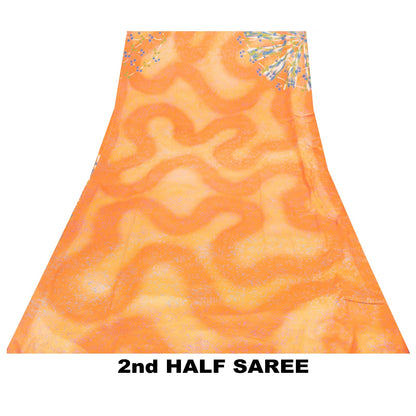 Sanskriti Vintage Yellow & Saffron Moss Crepe Sarees Abstract Print 5.5+YD Sari