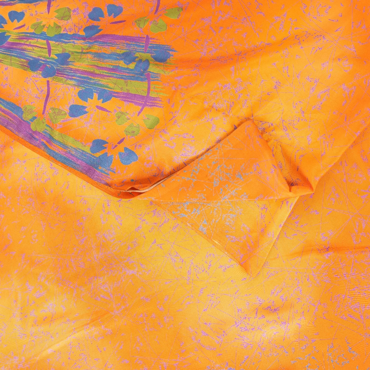 Sanskriti Vintage Yellow & Saffron Moss Crepe Sarees Abstract Print 5.5+YD Sari