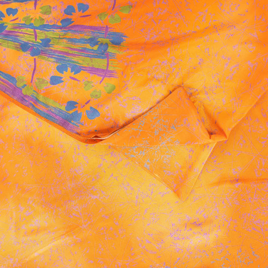Sanskriti Vintage Yellow & Saffron Moss Crepe Sarees Abstract Print 5.5+YD Sari