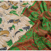 Sanskriti Vintage Cream Printed Sarees Moss Crepe Sari 5 Yd Craft Soft Fabric