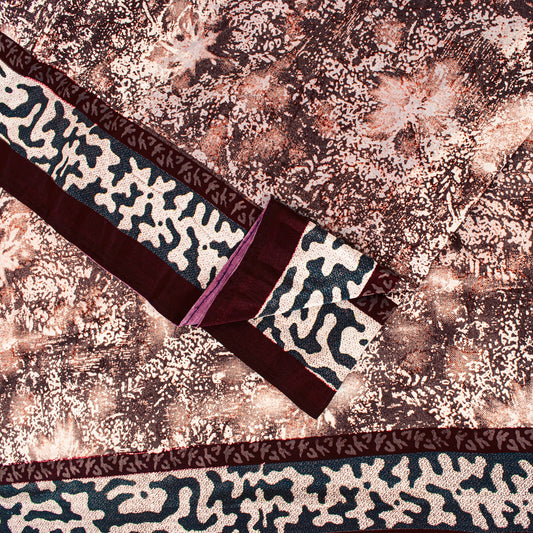 Sanskriti Vintage Brown Sarees Moss Crepe Printed Sari 5Yd Craft Decor Fabric