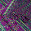 Sanskriti Vintage Craft Supplies Home Deco Purple Floral Printed Sari Moss Crepe