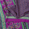 Sanskriti Vintage Craft Supplies Home Deco Purple Floral Printed Sari Moss Crepe