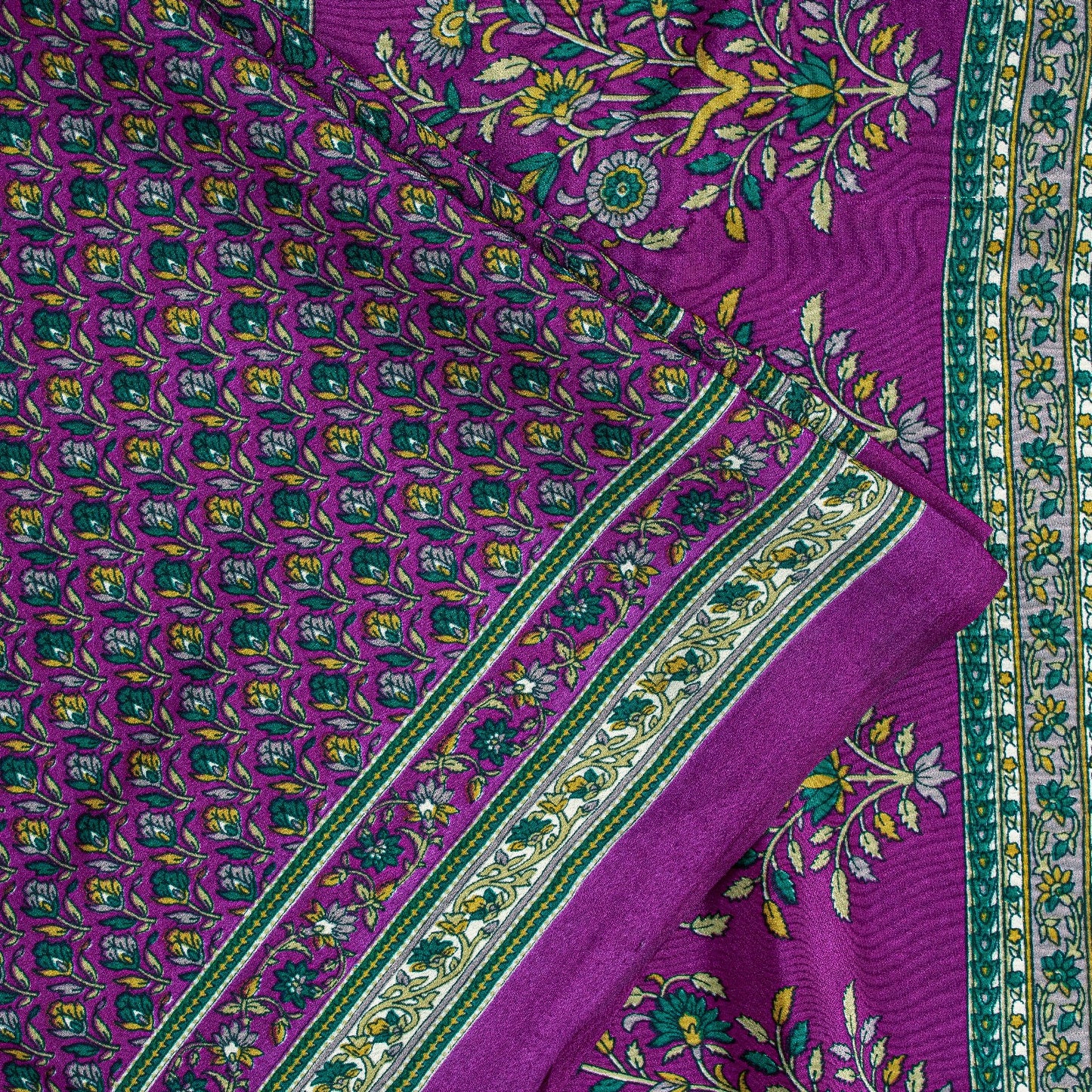 Sanskriti Vintage Craft Supplies Home Deco Purple Floral Printed Sari Moss Crepe