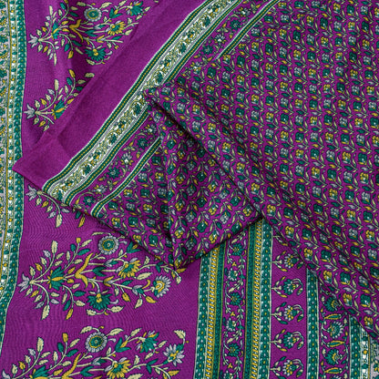 Sanskriti Vintage Craft Supplies Home Deco Purple Floral Printed Sari Moss Crepe