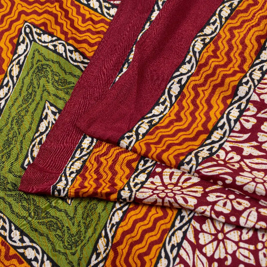 Sanskriti Vintage Dark Red Sarees Moss Crepe Printed Sari Decor 5Yd Craft Sustainable Fabric