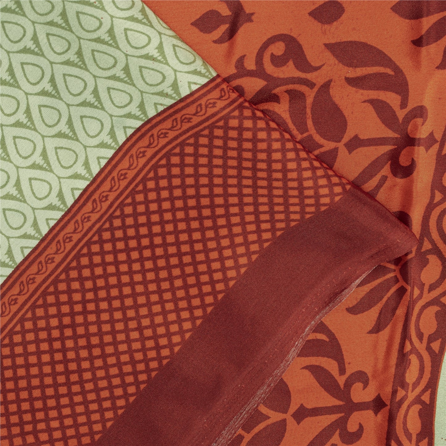 Sanskriti Vintage Sarees Pastel Green Moss Crepe Printed Sari 5 Yd Craft Fabric