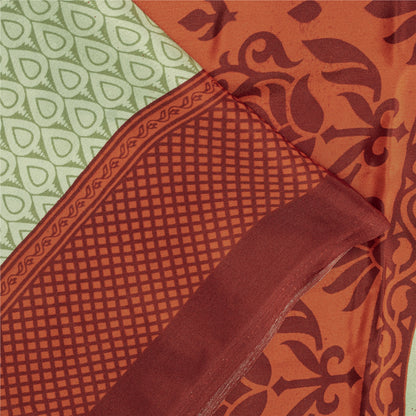 Sanskriti Vintage Sarees Pastel Green Moss Crepe Printed Sari 5 Yd Craft Fabric
