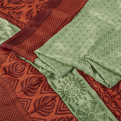 Sanskriti Vintage Sarees Pastel Green Moss Crepe Printed Sari 5 Yd Craft Fabric
