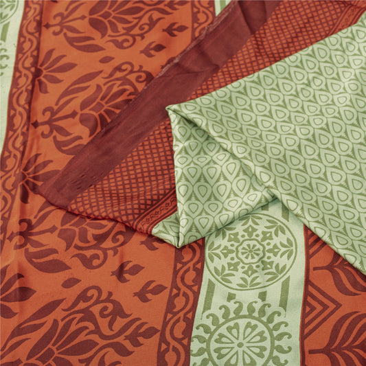 Sanskriti Vintage Sarees Pastel Green Moss Crepe Printed Sari 5 Yd Craft Fabric