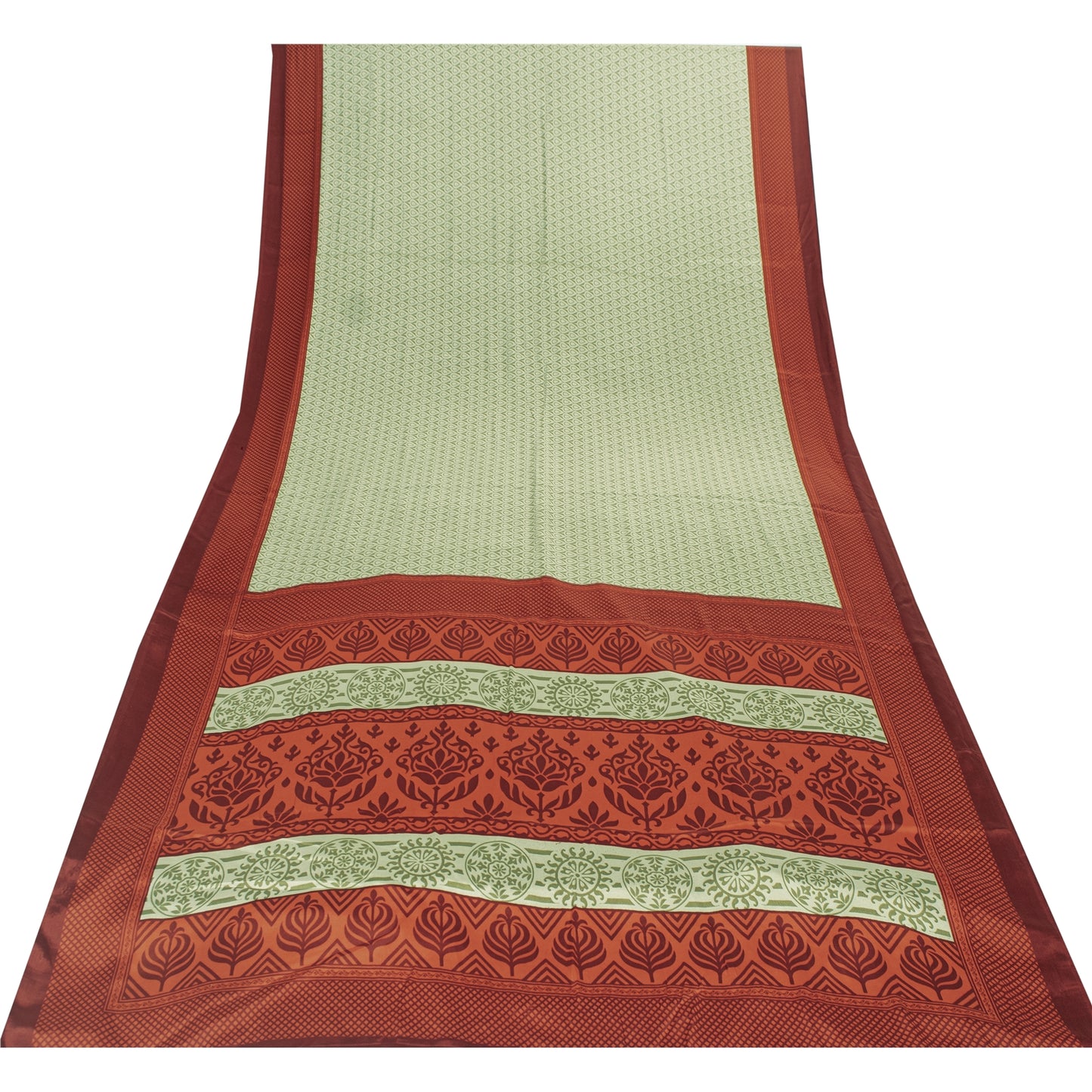 Sanskriti Vintage Sarees Pastel Green Moss Crepe Printed Sari 5 Yd Craft Fabric