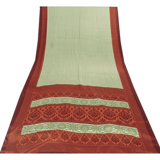 Sanskriti Vintage Sarees Pastel Green Moss Crepe Printed Sari 5 Yd Craft Fabric