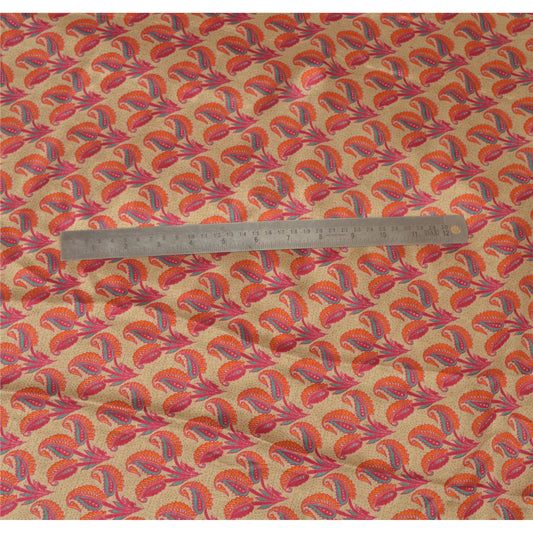 Sanskriti Vintage Cream Sarees Moss Crepe Printed Sari Decor 5 Yd Craft Fabric