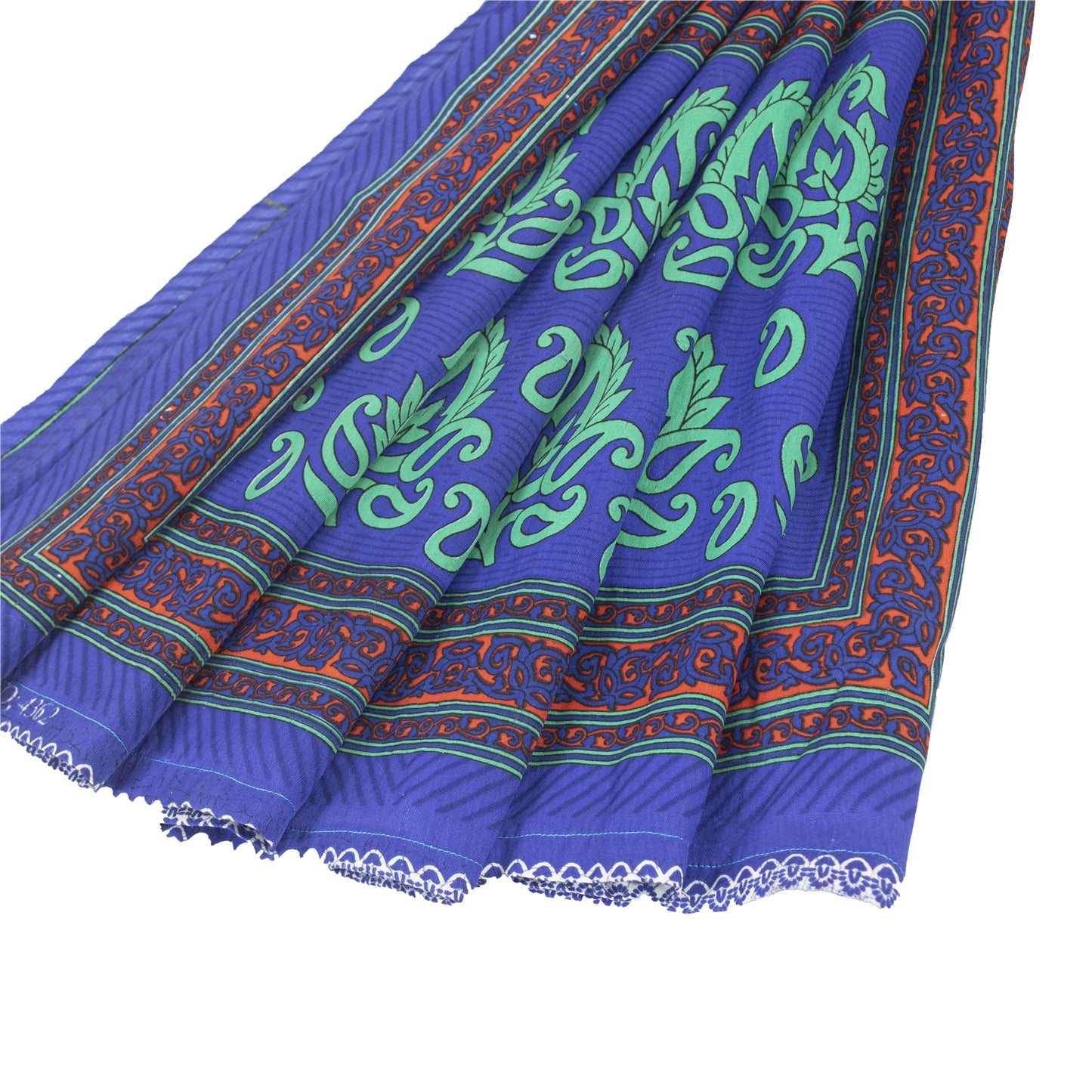 Sanskriti Vintage Blue & Green Sarees Moss Crepe Printed Sari Soft Craft Fabric