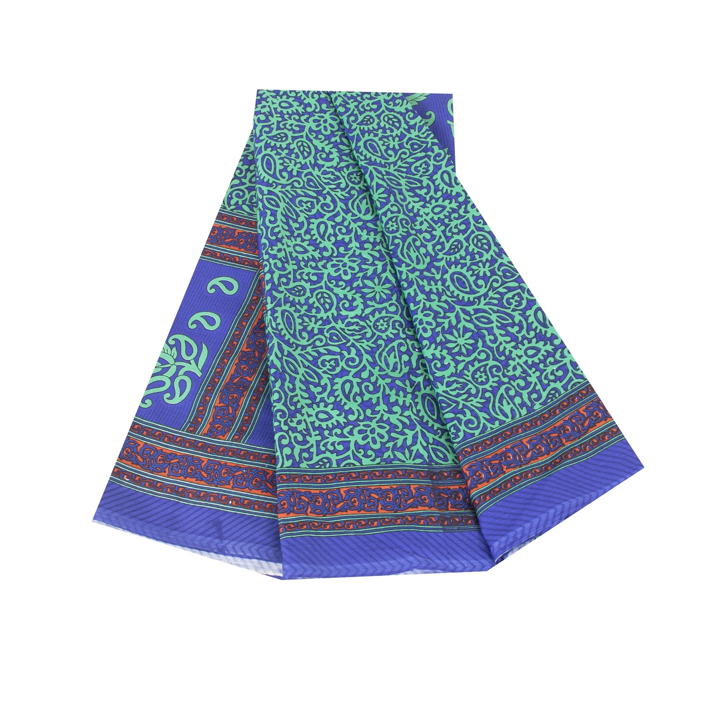 Sanskriti Vintage Blue & Green Sarees Moss Crepe Printed Sari Soft Craft Fabric