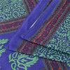 Sanskriti Vintage Blue & Green Sarees Moss Crepe Printed Sari Soft Craft Fabric