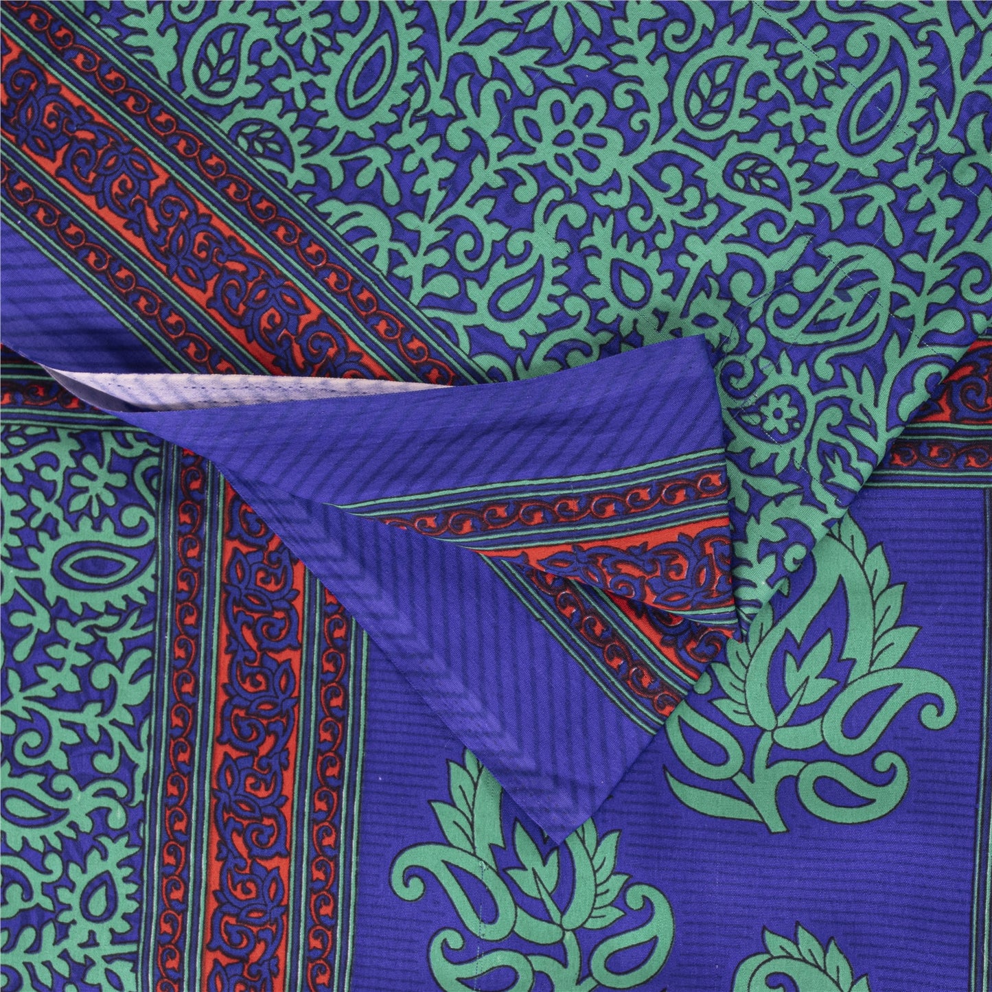 Sanskriti Vintage Blue & Green Sarees Moss Crepe Printed Sari Soft Craft Fabric