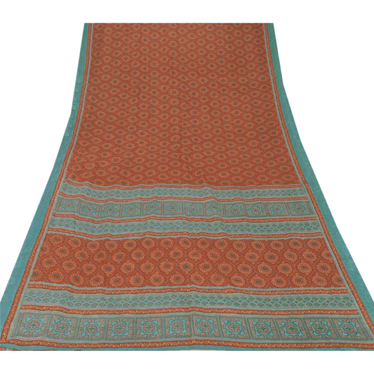 Sanskriti Vintage Red Sarees Moss Crepe Printed Sari 5YD Soft Decor Craft Fabric