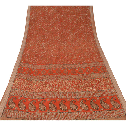 Sanskriti Vintage Red Sarees Moss Crepe Printed Sari 5YD Soft Decor Craft Fabric