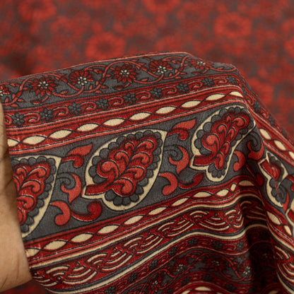 Sanskriti Vintage Red & Gray Saree Moss Crepe Floral Print 5+YD Sari Soft Fabric