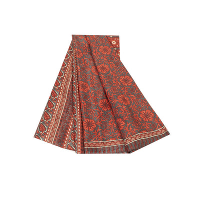 Sanskriti Vintage Red & Gray Saree Moss Crepe Floral Print 5+YD Sari Soft Fabric