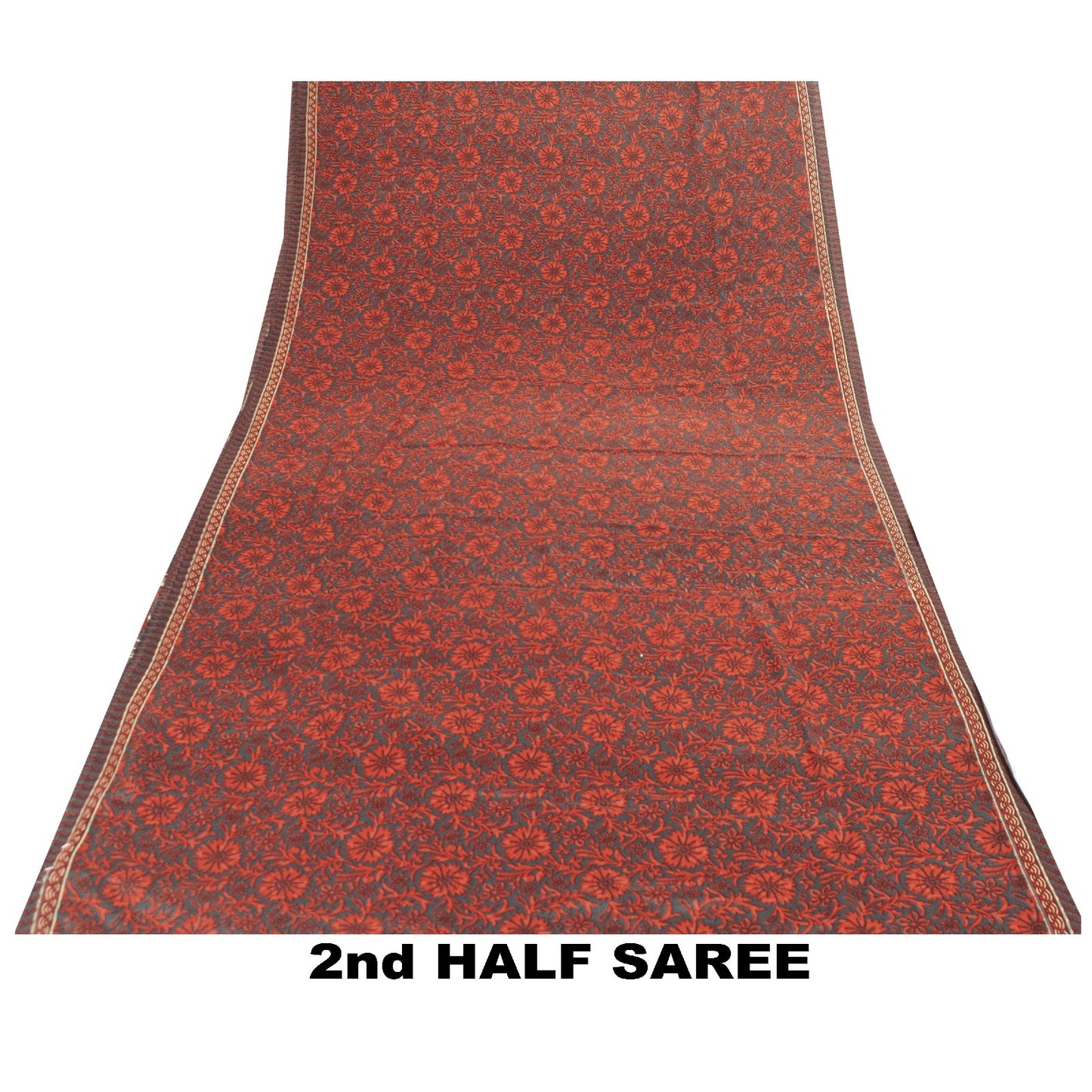Sanskriti Vintage Red & Gray Saree Moss Crepe Floral Print 5+YD Sari Soft Fabric