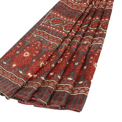 Sanskriti Vintage Red & Gray Saree Moss Crepe Floral Print 5+YD Sari Soft Fabric