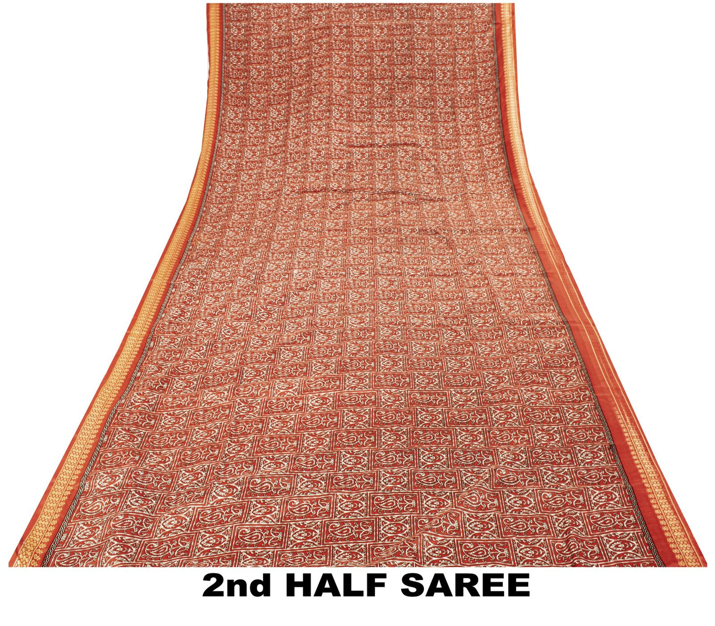 Sanskriti Vintage Red Moss Crepe Saree Paisley Printed Fabric 5 Yard Indian Sari