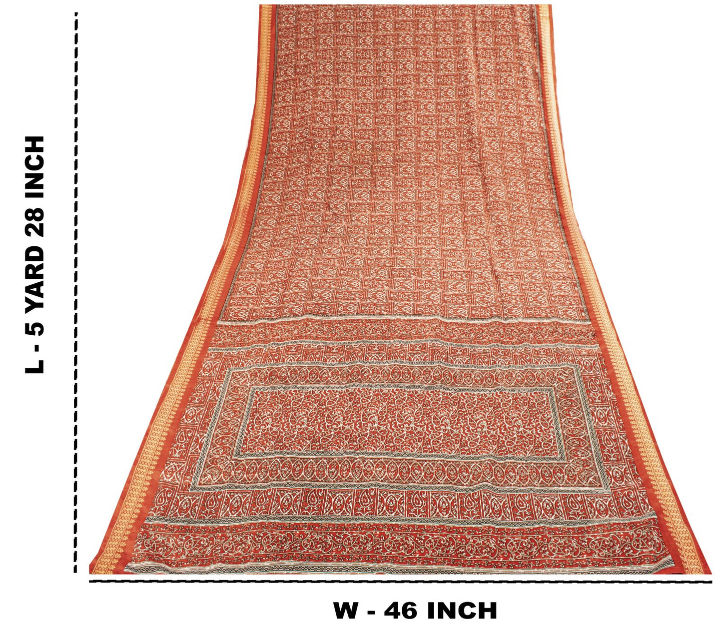 Sanskriti Vintage Red Moss Crepe Saree Paisley Printed Fabric 5 Yard Indian Sari