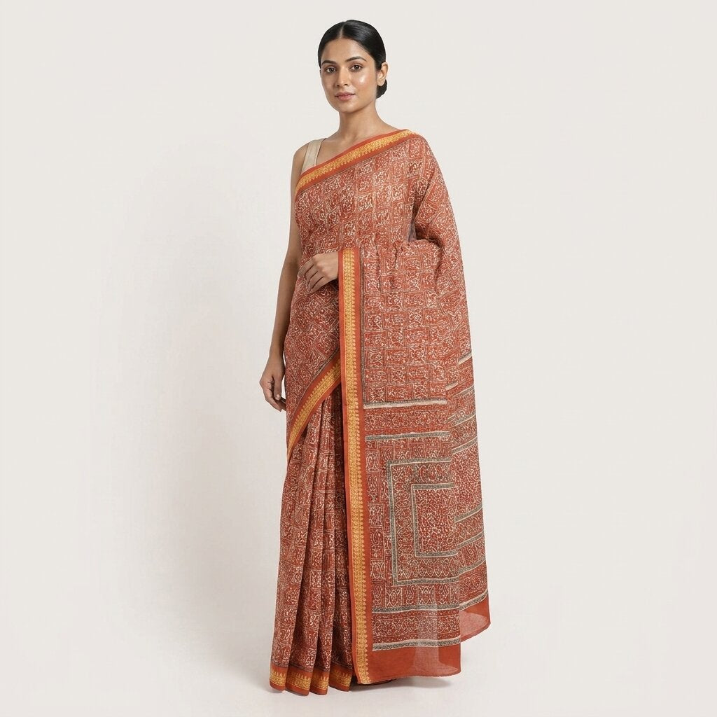 Sanskriti Vintage Red Moss Crepe Saree Paisley Printed Fabric 5 Yard Indian Sari